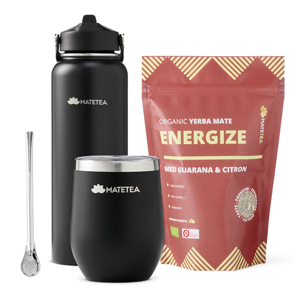 Matetea To-Go startpakke med Matetea ENERGIZE økologisk yerba mate te. 